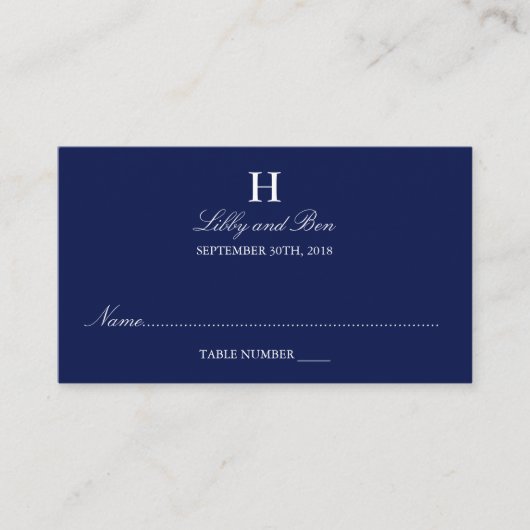 Trendy Navy & White Wedding Platzkarte (Vorderseite)