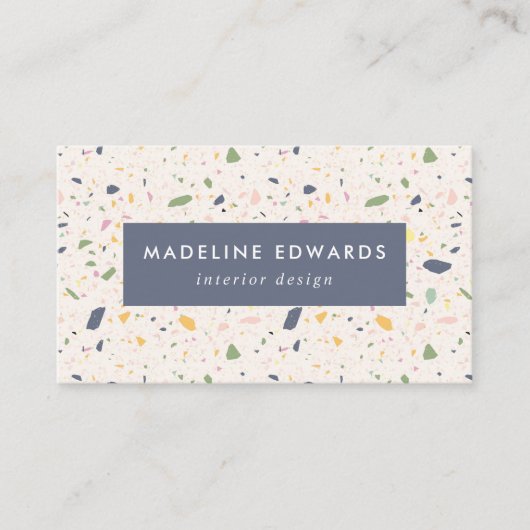 Trendy Navy Yellow & Green Terrazzo Visitenkarte (Vorderseite)