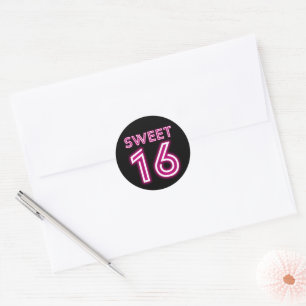 Trendy Neon 16 . Geburtstag Hot Pink und Black Runder Aufkleber