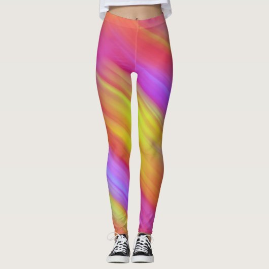 Trendy Neon Bright Red Pink Yellow Abstrakt Leggings (Vorderseite)
