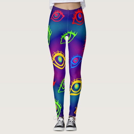 Trendy Neon Colorful Eyes Pattern Leggings (Vorderseite)