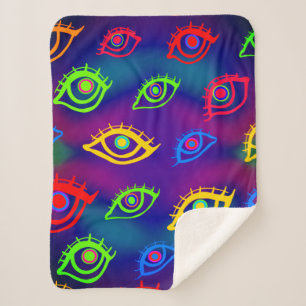 Trendy Neon Colorful Eyes Pattern Sherpadecke