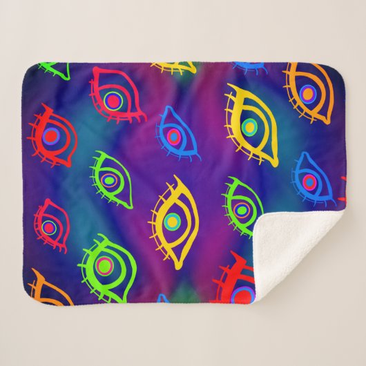 Trendy Neon Colorful Eyes Pattern Sherpadecke (Vorderseite (Horizontal))