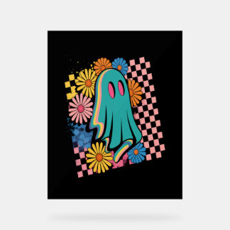 Trendy Neon Floral Ghost Halloween Acrylschild