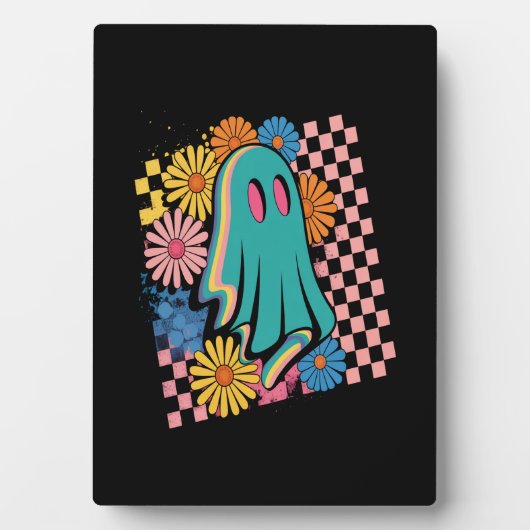 Trendy Neon Floral Ghost Halloween Fotoplatte (Vorderseite)