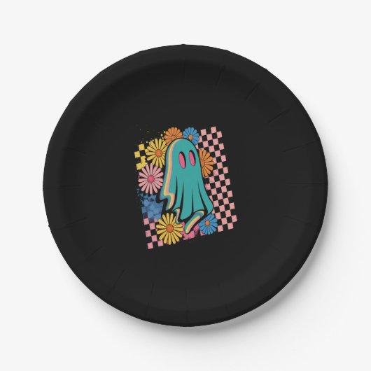 Trendy Neon Floral Ghost Halloween Pappteller (Vorderseite)