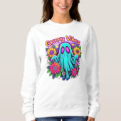 Trendy Neon Floral Retro Ghost Groovy Halloween Sweatshirt (Vorderseite)
