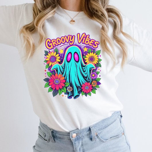 Trendy Neon Floral Retro Ghost Groovy Halloween Sweatshirt