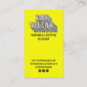 Trendy neon gelb 3d Typografy Blogger minimal Visitenkarte (Rückseite)