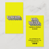 Trendy neon gelb 3d Typografy Blogger minimal Visitenkarte (Vorne/Hinten)