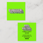 Trendy neon green 3d typografie Blogger minimal Quadratische Visitenkarte (Vorne/Hinten)
