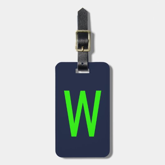 Trendy Neon Green Monogram Gepäckanhänger (Vorderseite vertikal)