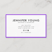 Trendy neon lila minimalistisch modern beruflich visitenkarte (Rückseite)