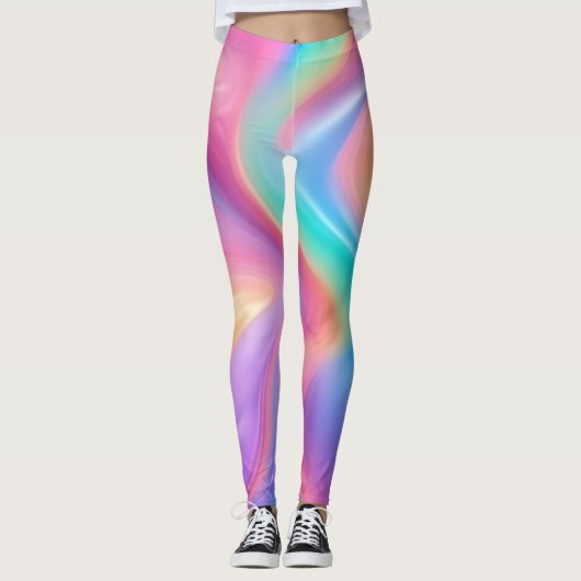 Trendy Neon Pink Blau abstrakte Wellen Leggings (Vorderseite)