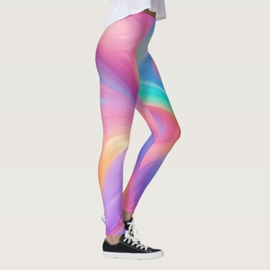 Trendy Neon Pink Blau abstrakte Wellen Leggings (Rechts)
