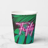 Trendy Neon Pink Tropical 50. Geburtstag Pappbecher (Rückseite)
