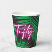 Trendy Neon Pink Tropical 50. Geburtstag Pappbecher (Vorderseite)