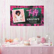 Trendy Neon Pink Tropical 50. Geburtstag Willkomme