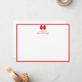 Trendy Neon Red Bow Border Name Wedding Mitteilungskarte (Vorderseite/Rückseite Beispiel)