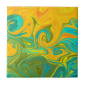 Trendy Neon Yellow Orange Green Abstrakt Swirl Fliese (Vorderseite)