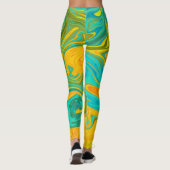 Trendy Neon Yellow Orange Green Abstrakt Swirl Leggings (Rückseite)