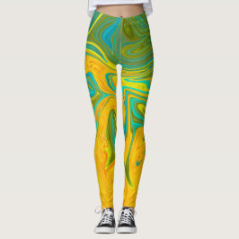 Trendy Neon Yellow Orange Green Abstrakt Swirl Leggings