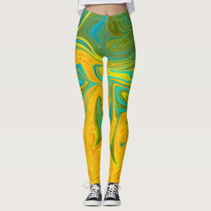 Trendy Neon Yellow Orange Green Abstrakt Swirl Leggings