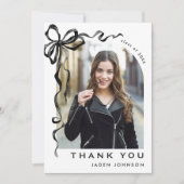 Trendy Neutral Black Bow Ribbon 4 FOTO Abschluss Dankeskarte (Vorderseite)