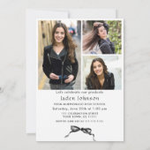 Trendy Neutral Bow Ribbon 4 FOTO Graduation Party Einladung (Rückseite)