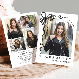 Trendy Neutral Bow Ribbon 5 FOTO Graduation Party Einladung