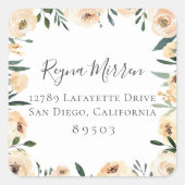 Trendy Neutral Floral Border Rücksendeadresse Quadratischer Aufkleber (Vorderseite)