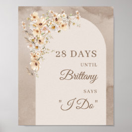 Trendy neutrale Wildblumen boho arch Countdown Poster