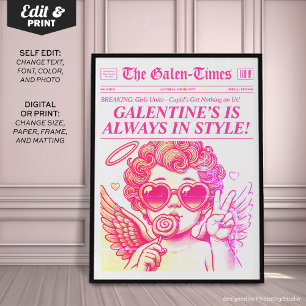 Trendy Newspaper Art Print, Custom Galentines Gift Poster