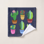 Trendy Niedlich Cartoon Cactus in Pots Pattern Badhandtuch Set (Waschlappen)