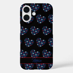 Trendy Niedlich Hearts Blue Red iPhone 16 Hülle