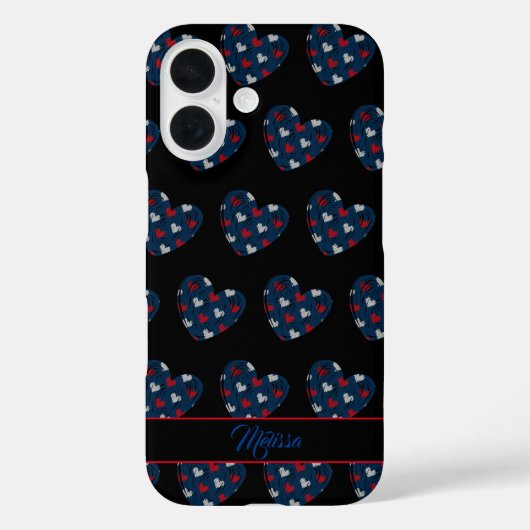 Trendy Niedlich Hearts Blue Red Customizable Name Case-Mate iPhone Hülle (Rückseite)