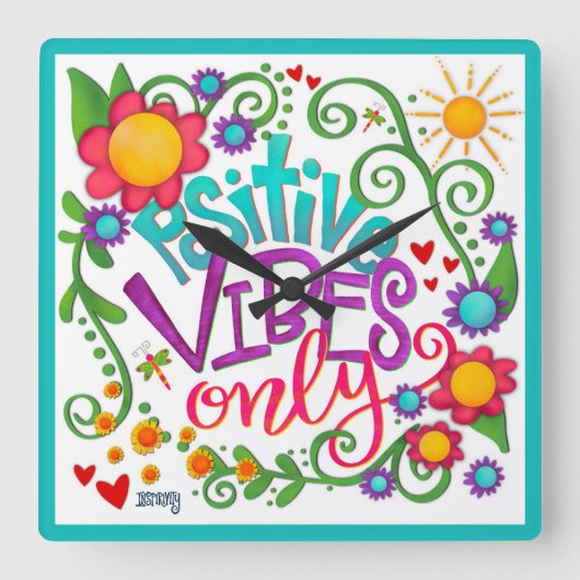 Trendy Niedlich Kids Einzigartig Positive Vibes In Quadratische Wanduhr (Vorderseite)