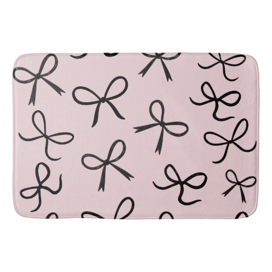 Trendy Niedlich Little Black Bows Pink Badematte (Vorderseite)