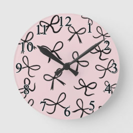 Trendy Niedlich Little Black Bows Pink Runde Wanduhr