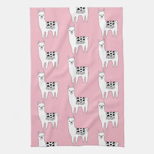 Trendy Niedlich Llama Sketch & Pink Geschirrtuch (Vertikal)