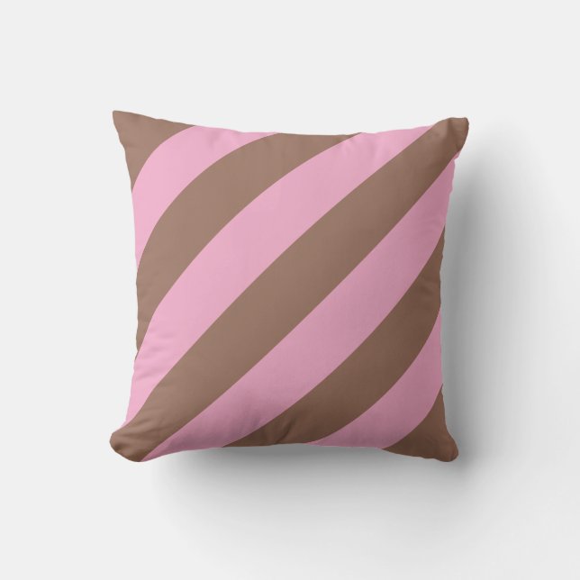 Trendy Niedlich Mocha Brown Pink Streifen Kissen (Vorderseite)