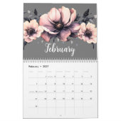 Trendy Niedlich Modern Pink Black Floral Kalender (Feb 2027)