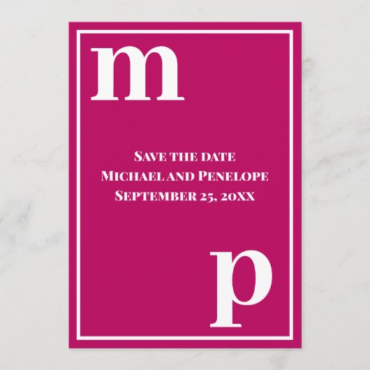 Trendy Niedlich Monogram Magenta Save the Date Einladung (Vorderseite)