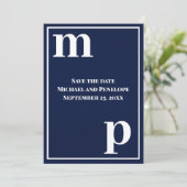 Trendy Niedlich Monogram Navy Blue Save the Date Einladung (Stehend Vorderseite)
