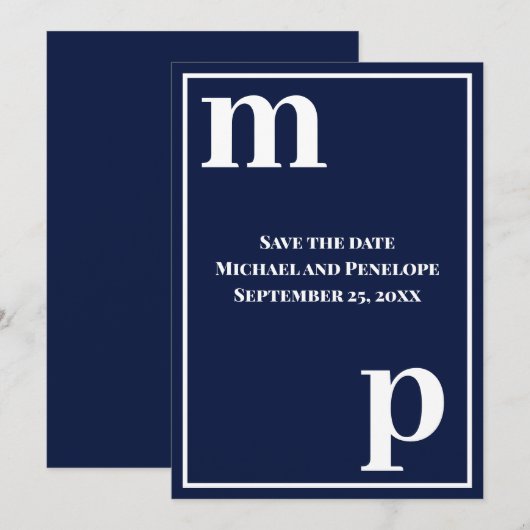 Trendy Niedlich Monogram Navy Blue Save the Date Einladung (Vorne/Hinten)