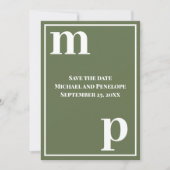 Trendy Niedlich Monogram Olive Green Save the Date Einladung (Vorderseite)