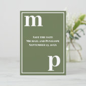 Trendy Niedlich Monogram Olive Green Save the Date Einladung (Stehend Vorderseite)