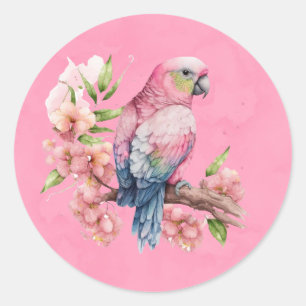 Trendy Niedlich Parrot Bird Pink Girl Babydusche C Runder Aufkleber