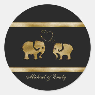 Trendy, niedlich, schwarz/goldner Elefant in Liebe Runder Aufkleber