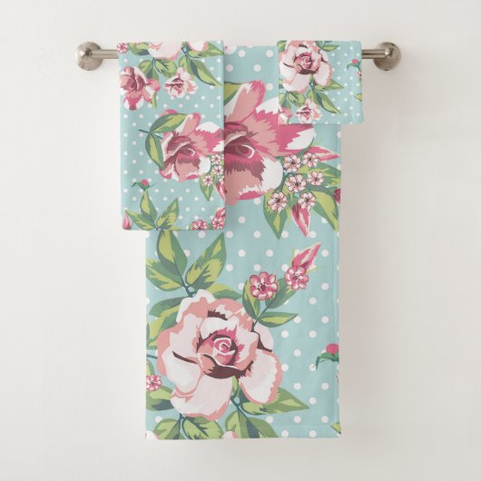 Trendy niedliche feminine Rose mit dotblauen Muste Badhandtuch Set (Insitu)